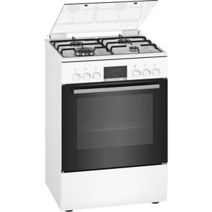 Bosch hxr39ih20 - cuisiniere mixte - 3 foyers gaz et 1 wok - four multifonction full ecoclean - 66 l - a - l 60 cm - blanc