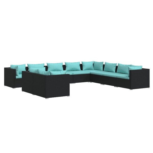 vidaXL Salon de jardin 10 Pièces avec coussins noir résine tressée