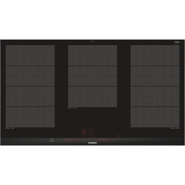 Siemens ex975lxc1f table de cuisson induction - 5 zones - 11100 w max - l 91 2 x p 52 cm - revetement verre - noir - profil inox