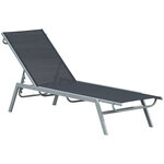 Bain de soleil transat - chaise longue - design contemporain - dossier inclinable multi-positions - métal époxy textilène noir - dim. 170 x 58 x 97 cm