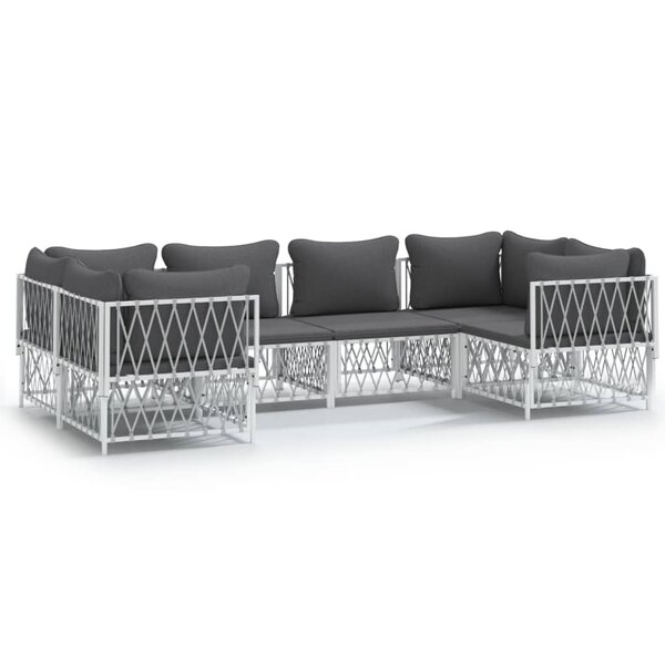 vidaXL Salon de jardin avec coussins 6 Pièces blanc acier