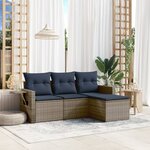 vidaXL Salon de jardin 4 Pièces avec coussins gris résine tressée