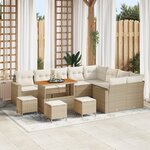 Ensemble de canapé de jardin VidaXL 13 pièces avec coussins Beige Poly Rattan Acacia