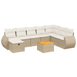 vidaXL Salon de jardin avec coussins 9 Pièces beige résine tressée