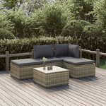 vidaXL Salon de jardin 5 Pièces avec coussins Gris Résine tressée