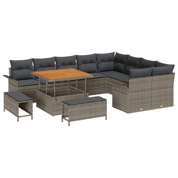 vidaXL Ensemble de canapé de jardin 12 Pièces Gris polyrotin
