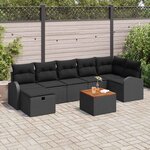 vidaXL Ensemble de canapé de jardin avec coussin 8 Pièces Noir Poly rotin