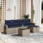vidaXL Salon de jardin 6 Pièces avec coussins gris résine tressée