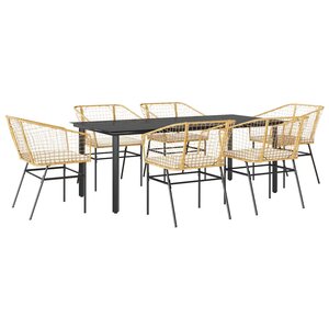 vidaXL Ensemble à manger jardin coussins 7Pièces marron poly rotin verre