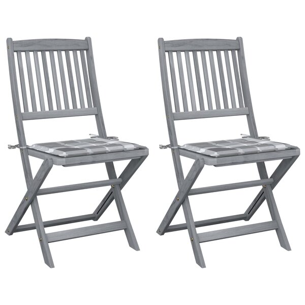 vidaXL Chaises pliables d'extérieur lot de 2 et coussins Bois d'acacia