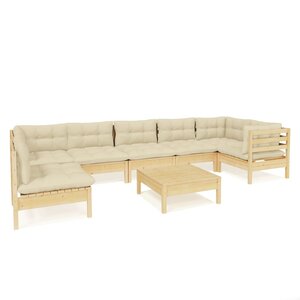 Salon de jardin meuble d'extérieur ensemble de mobilier 8 pièces avec coussins crème bois de pin 02_0017565