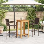 vidaXL Ensemble de bar de jardin 3 Pièces marron bois massif acacia rotin