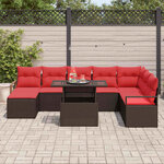 vidaXL Ensemble de canapé de jardin 9 Pièces Marron et rouge polyrotin