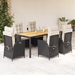 vidaXL Ensemble à manger de jardin coussins 7Pièces Noir Résine tressée