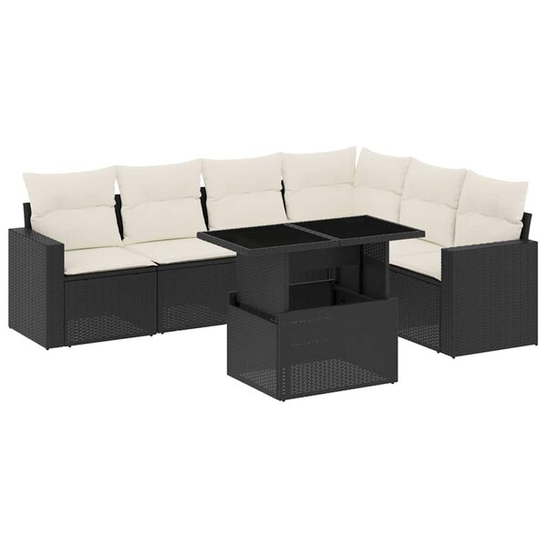 vidaXL Salon de jardin 7 Pièces avec coussins noir résine tressée