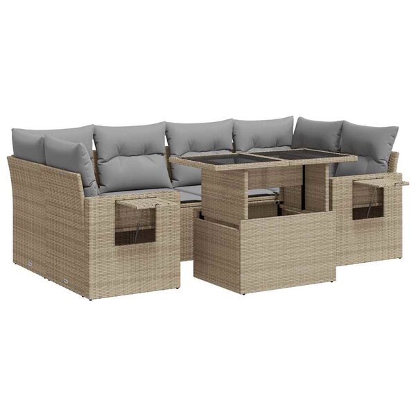 vidaXL Salon de jardin avec coussins 7 Pièces beige résine tressée