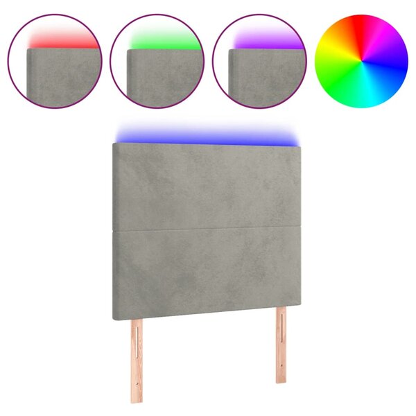 vidaXL Tête de lit à LED Gris clair 90x5x118/128 cm Velours