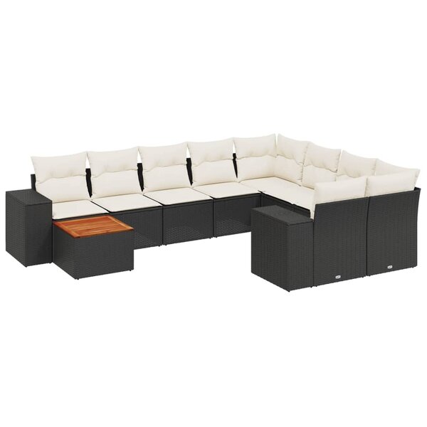 vidaXL Salon de jardin 10 Pièces avec coussins noir résine tressée