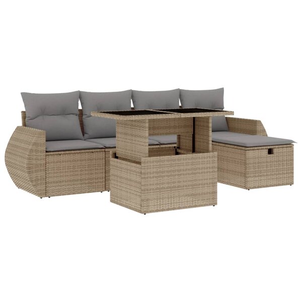 vidaXL Salon de jardin avec coussins 6 Pièces beige résine tressée