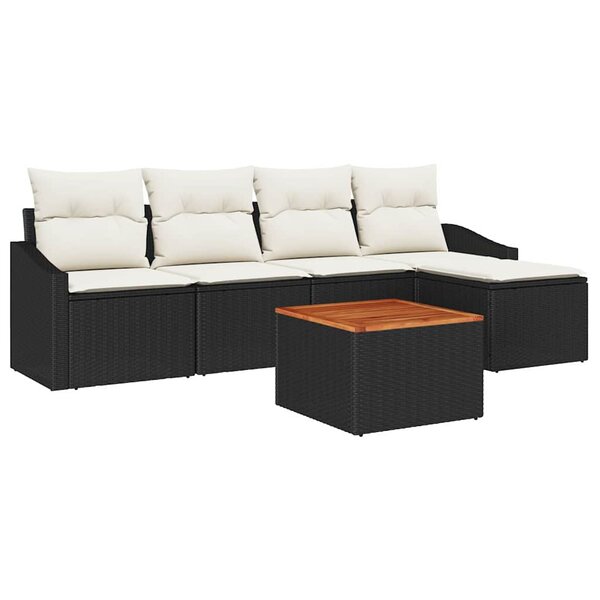 vidaXL Ensemble de canapé de jardin avec coussin 6 Pièces Noir Poly rotin