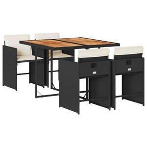 vidaXL Ensemble à manger de jardin coussins 5Pièces Noir Résine tressée