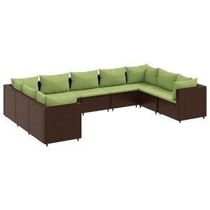 vidaXL Salon de jardin avec coussins 9 Pièces marron résine tressée