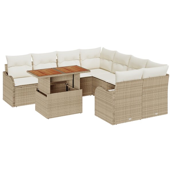 vidaXL Canapé de Jardin 9 Pièces avec Coussins Beiges en Rattan Poli