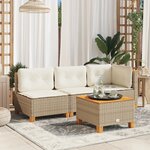 vidaXL Canapé de jardin sans accoudoirs coussins beige résine tressée
