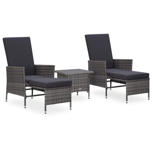vidaXL Salon de jardin 3 Pièces avec coussins Résine tressée Gris