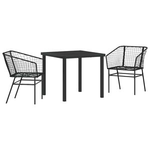 vidaXL Ensemble de salle à manger pour jardin 3 Pièces Noir polyrotin