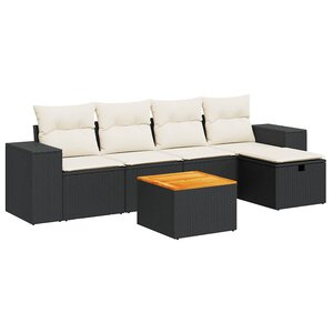 vidaXL Salon de jardin 6 Pièces avec coussins noir résine tressée