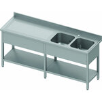 Plonge inox adossée 2 cuves - avec etagère - profondeur 600 - stalgast -  - inox2600x600 x600x900mm