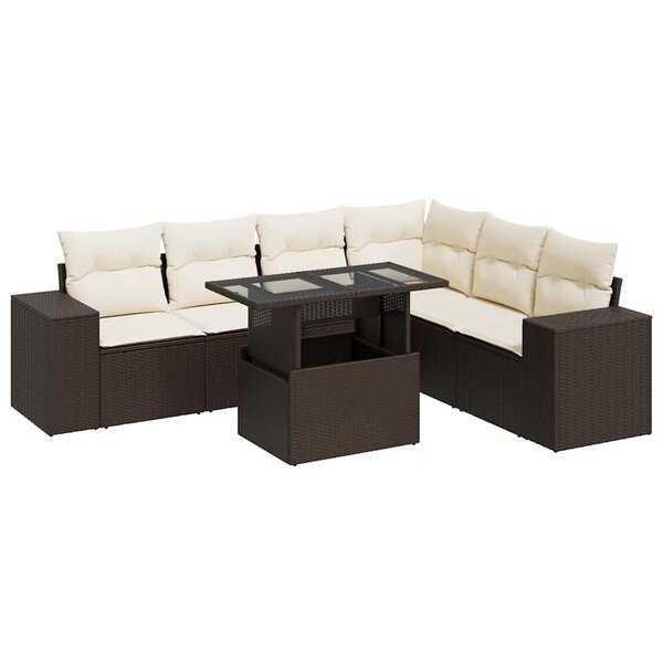 vidaXL Salon de jardin avec coussins 7 Pièces marron résine tressée