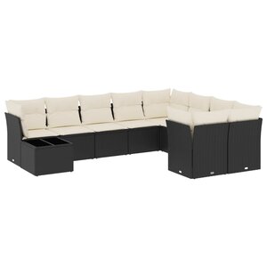 vidaXL Salon de jardin 10 Pièces avec coussins noir résine tressée