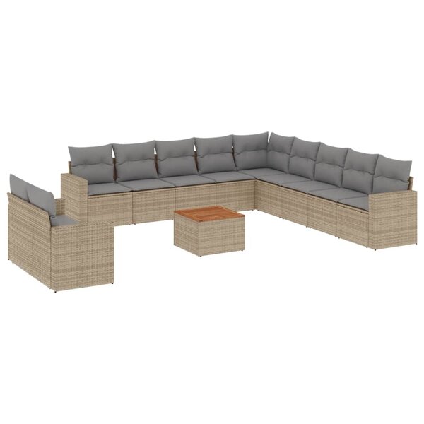 vidaXL Salon de jardin avec coussins 12 Pièces beige résine tressée