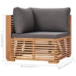 vidaXL Canapé d'angle de jardin avec coussin gris Bois de teck solide