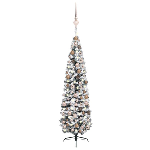 vidaXL Sapin de Noël artificiel mince pré-éclairé et boules vert 240cm