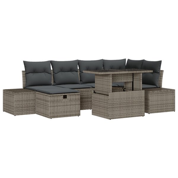 vidaXL Ensemble de canapés de jardin de 7 pièces avec coussins gris poly rattan