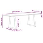 vidaXL Table à manger avec bord naturel 220x80x74 cm bois massif chêne