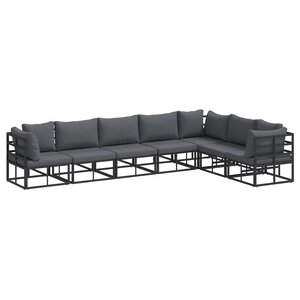 vidaXL Ensemble de canapé de jardin avec coussin 7 Pièces Noir Aluminium