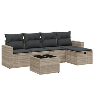 vidaXL Salon de jardin 6 Pièces avec coussins gris clair résine tressée