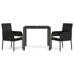 vidaXL Ensemble à manger de jardin avec coussins 3 Pièces Noir