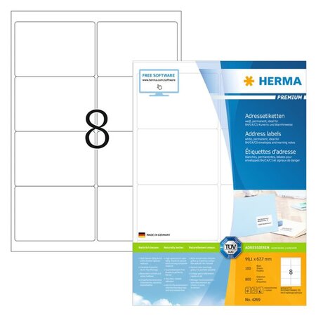 HERMA Étiquettes d'adresse permanentes A4 99 1x67 7 mm 100 feuilles
