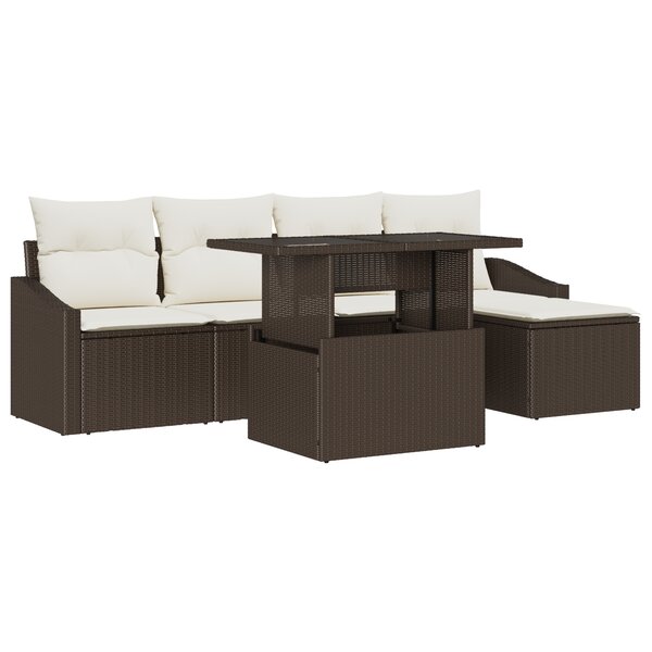 vidaXL Set de canapé de jardin 6 pièces avec coussins marron en poly rotin