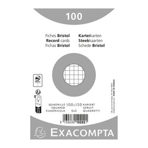 Paquet 100 Fiches Sous Film - Bristol Quadrillé 5x5 Non Perforé - 100x150mm - Blanc - X 20 - Exacompta