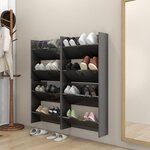 vidaXL Armoires à chaussures murales 4 Pièces gris brillant 60x18x60 cm