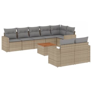vidaXL Salon de jardin avec coussins 9 Pièces beige résine tressée