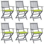 vidaXL Chaises pliables d'extérieur lot de 6 et coussins Bois d'acacia
