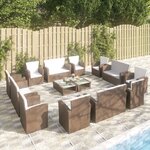 vidaXL Salon de jardin 16 Pièces avec coussins Résine tressée Marron