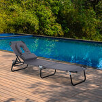 Transat de jardin chaise longue pliante bain de soleil pour lecture gris